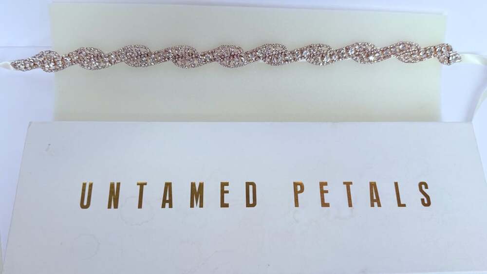 Untamed Petals Rose Gold Rhinestone Bridal Belt Sash